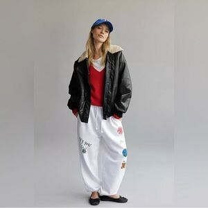 NWOT Free People x Kids Worldwide Try Your Best Graphic Sweatpants White Joggers